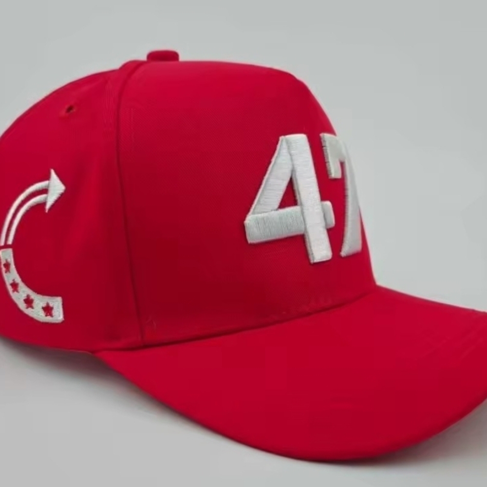 Red Adjustable Baseball Cap with White '47', Turning Point Logo/US Flag